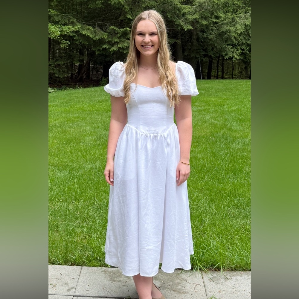 Reformation White Linen Midi Dress